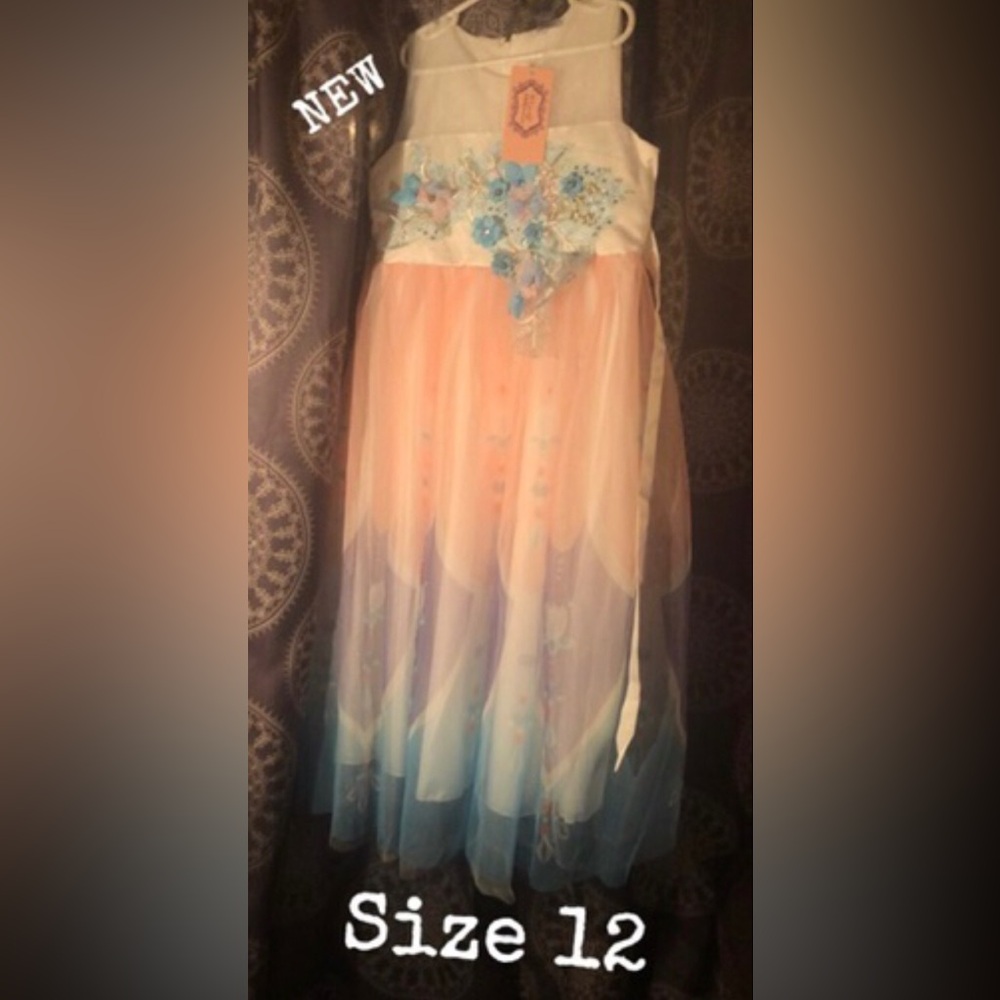 New Princess Flower Girl Pageant Gown Birthday Party Dress Sleeveless - size 12 - Picture 1 of 6